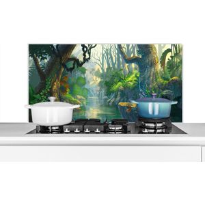 Spatscherm keuken 100x50 cm - Kookplaat achterwand Bos - Rivier - Schilderij - Meisjes - Kinderen - Jongens - Muurbeschermer - Spatwand fornuis - Hoogwaardig aluminium