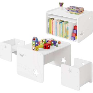 WARRAICH-Witte Kindertafel met 2 Stoelen: Ideale Kindermeubelset voor Creatief Spelen