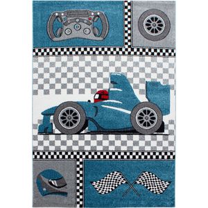 Pochon - Tapijt Kids - Blauw - 230x160x1,1 - Vloerkleed - Race Auto - Hoogpolige Vloerkleed - Vloerkleed voor Kinderkamer - Speelkleed - Rechthoekige Tapijt - Rechthoekige Vloerkleed