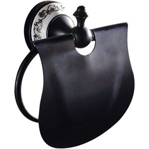 Weare Home Toiletrolhouder van messing, toiletrolhouder met deksel, oliegewreven zwarte retro decoratie toiletrolhouder van messing