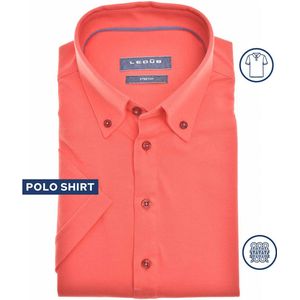 Ledub slim fit overhemd - korte mouw - koraal oranje tricot - Strijkvriendelijk - Boordmaat: 42