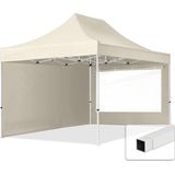 3x4,5 m Easy Up partytent Vouwpaviljoen, ECONOMY staal 30m met zijwanden (panorama), crème