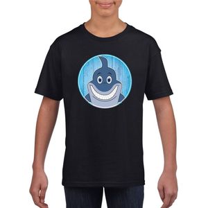 Kinder t-shirt zwart met vrolijke haai print - haaien shirt - kinderkleding / kleding 110/116