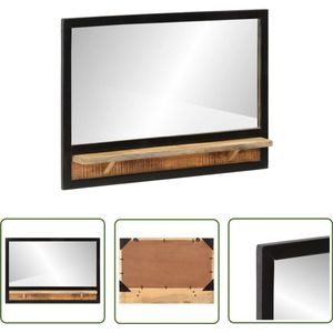 The Living Store Spiegel met schap 80x8x55 cm glas en massief mangohout - Badkamer Spiegel - Wandspiegel - Spiegel Met Plank - Mango Hout - Vintage Spiegel