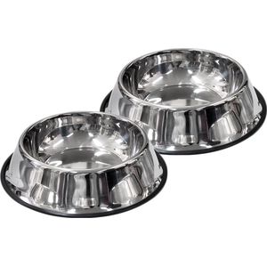 scarlet pet | Hondenbak ""Bowl"" met antislipbescherming; roestvrij staal met rubberen rand; voor water of voer; in verschillende maten; enkel of paarsgewijs. Roestvrij Staal 2 Stuks 18 cm