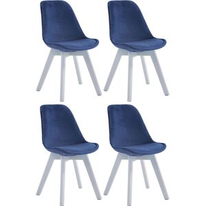 CLP Borneo Set van 4 eetkamerstoelen - Fluweel blauw wit