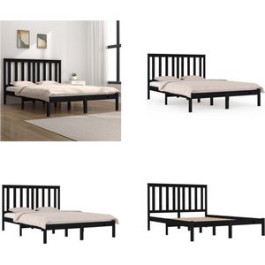 vidaXL Bedframe massief grenenhout zwart 120x200 cm - Bedframe - Bedframes - Tweepersoonsbed - Bed