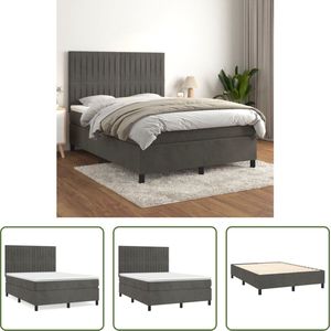 The Living Store Donkergrijze Fluwelen Boxspringbed - 203 x 144 x 118/128 cm - Pocketvering Matras - Middelharde ondersteuning - Huidvriendelijk topmatras - Inclusief montageset