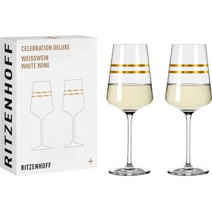wittewijnglas, 400 ml, serie Celebration Deluxe set nr. 2, 2 stuks met echt goud, Made in Germany