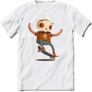 Casual skelet T-Shirt Grappig | Dieren halloween Kleding Kado Heren / Dames | Animal Skateboard Cadeau shirt - Wit - 3XL