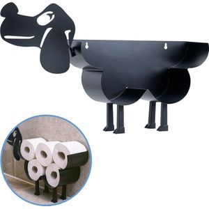 Sanics Reserverolhouder Vrijstaand - WC Papier Houder Hangend - Wandhouder - Hond - Zwart