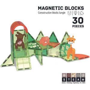 Magnetisch speelgoed - Magnetic tiles - Roosly - 30stuk Jungle - Montessori speelgoed - Magnetische Bouwstenen