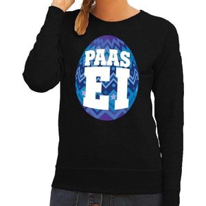 Zwarte Paas sweater met blauw paasei - Pasen trui voor dames - Pasen kleding XS