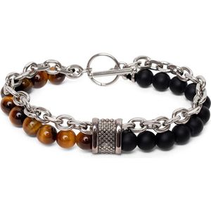 Zentana Balans Armband - Tijgeroog & Onyx - RVS Schakelarmband