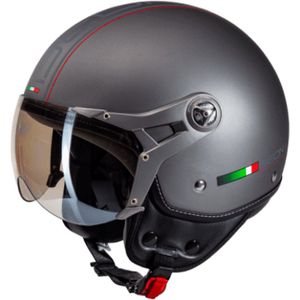 BEON DESIGN-B Scooter helm met vizier - Geschikt als Brommer Motor Snorfiets helm - Retro Vespa scooterhelm - Volwassenen - XXL - Titanium - Gratis helmtas