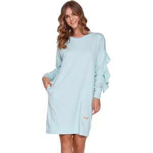 Doctor Nap Katoenen Nachthemd met Frullen Dames | Nachthemd Dames Lange Mouw Volwassenen | Nachtjapon Dames Katoen | Pool Blue TM.4350 L