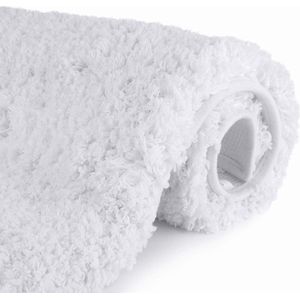 Badtapijt Mat antislip grijze badmatten voor badkuip en gootsteen - pluizige, zachte, ultra-absorberende en machinewasbare gestreepte badtapijten voor badkamer (wit, 50 x 80cm)