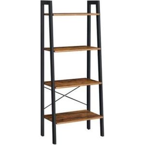 Segenn's Boekenrek - Boekenkast - 4 niveaus ladderplank - metaal - eenvoudige montage, - stabiel- -vintage bruin-zwart