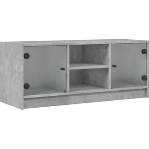 vidaXL-Tv-meubel-met-glazen-deuren-102x37x42-cm-betongrijs