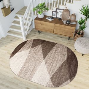 Tapiso Sari Vloerkleed Beige Bruin Ovaal Lijnen Modern Woonkamer Slaapkamer Tapijt Maat- 160x220