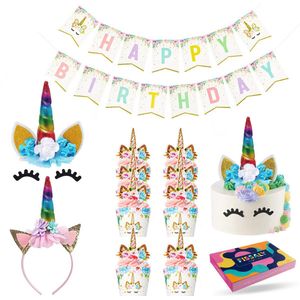 Fissaly 53 Stuks Regenboog Eenhoorn Verjaardag Decoratie Versiering – Taarttopper - Unicorn Topper Set – Kinderfeest – feest