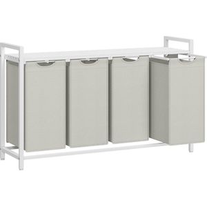 MIRA Home - Wasmand - Kast met wasmanden - Hout/Metaal - Wit - 33x166x72