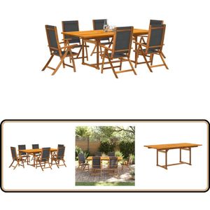 vidaXL 7-delige Tuinset van Acaciahout & Textileen Tuinmeubelset - Houten Tuinbank - Acacia Hout - Eetkamertafel - Buitentafel