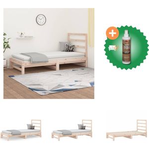 vidaXL Slaapbank Massief Grenenhout - Uitschuifbaar - Comfortabele Ondersteuning - 205.5 x 182 x 30 cm - Bed - Inclusief Houtreiniger en verfrisser