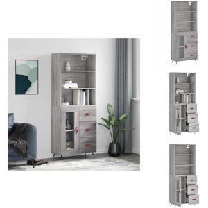 vidaXL Hoge Kast - Hoge Kasten - Dressoir - Buffetkast - Hoge kast 69,5x34x180 cm bewerkt hout grijs sonoma eikenkleurig