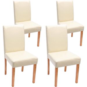 Set van 4 eetkamerstoelen Keukenstoel Littau ~ leer, crème lichtgekleurde poten