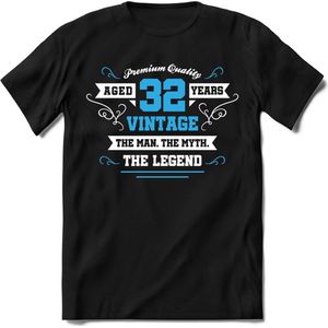 32 Jaar Legend - Feest kado T-Shirt Heren / Dames - Wit / Blauw - Perfect Verjaardag Cadeau Shirt - grappige Spreuken, Zinnen en Teksten. Maat S