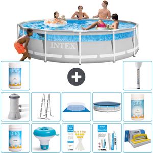 Intex Rond Prism Frame Clearview Zwembad - 427 x 107 cm - Inclusief Pomp - Ladder - Grondzeil - Afdekzeil Chloor - Chloordrijver - Testrips - Reparatiesetje - Scrubborstel - PH-waarde - PH-waarde - Thermometer