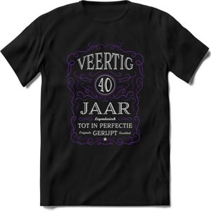 40 Jaar Legendarisch Gerijpt T-Shirt | Paars - Grijs | Grappig Verjaardag en Feest Cadeau Shirt | Dames - Heren - Unisex | Tshirt Kleding Kado | - Zwart - 3XL