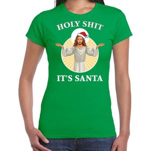 Holy shit its Santa fout Kerstshirt / Kerst t-shirt groen voor dames - Kerstkleding / Christmas outfit S