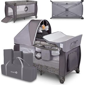 Plus 2in1 Kinder Reisbed met commode en schommelfunctie - 0 tot 15kg - Babybox 125x65x75cm - Klamboe - LockGuard - Hoogteverstelling