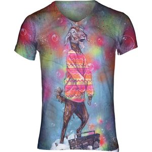 LSD Geit festivalshirt Maat S V - hals - Festival shirt - Superfout - Fout T-shirt - Feestkleding - Festival outfit - Foute kleding - Geitenshirt - Psychedelisch shirt - Shirt voor foute party