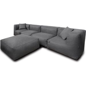 Feel Furniture - Binnen en Buiten bank - Odin - 4 Persoonsbank - Grijs - Met Hocker