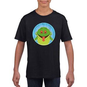 Kinder t-shirt zwart met vrolijke kikker print - kikkers shirt - kinderkleding / kleding 122/128