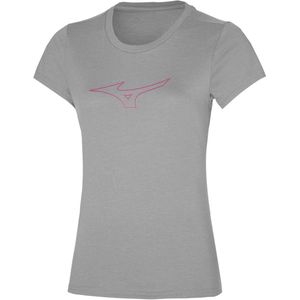 Mizuno RB Logo Tee sportshirt dames | Grijs met Roze logo (Maat: XL)