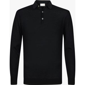 Profuomo heren trui wol - slim fit gebreide polo lange mouw - zwart - Maat: S