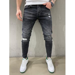 Heren Stretchy Ripped Skinny Biker Jeans Vernietigd Hole Slim Fit Denim Hoge Kwaliteit Zwarte Jeans - W30