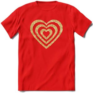 Valentijn Goud Hart T-Shirt | Grappig Valentijnsdag Cadeautje voor Hem en Haar | Dames - Heren - Unisex | Kleding Cadeau | - Rood - M