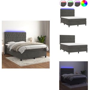 vidaXL Boxspring - Boxsprings - Bed - Slaapmeubel - Boxspring met matras en LED fluweel donkergrijs 140x190 cm