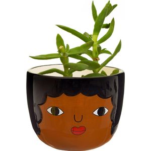 Mini Chantelle Planter, klein bloempotje vrouw krullen en bril Sass & Belle