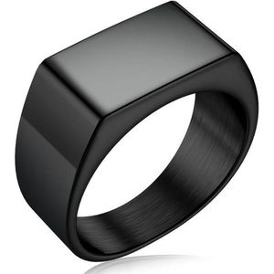 Zegelring Heren Zwart - Staal - Ring Ringen - Cadeau voor Man - Mannen Cadeautjes
