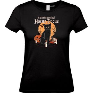 Dames T-shirt Hocus Pocus met kat | Halloween Kostuum Volwassenen | Horror Shirt | Gothic Shirt | Zwart dames | maat XS
