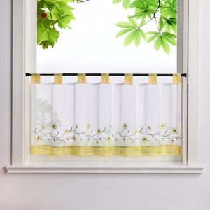 Geborduurd vitrage kort gordijn - landelijke stijl - 1 stuk - geel - 120x45cm