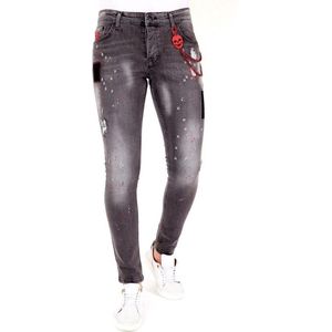 Exclusieve Grijze Jeans met Verfspatten Heren - 1034 - Grijs
