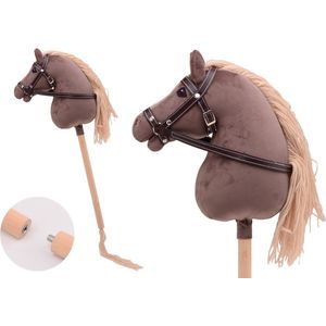 Holly Horse - Hobby paard de luxe met korte stok,ca. 80 cm met halster , stokpaardje voor horsing om op te rijden voor kinderen zonder geluid