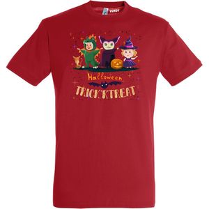 T-shirt kinderen Halloween TrickrTreat | Halloween kostuum kind dames heren | verkleedkleren meisje jongen | Rood | maat 128